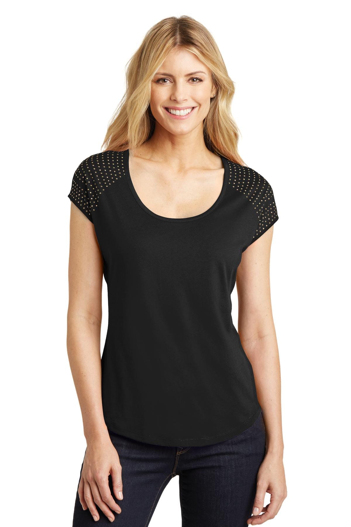 District T-Shirts XS / Black/ Gold DISCONTINUED  District Made ®  Ladies 60/40 Bling Tee. DM424