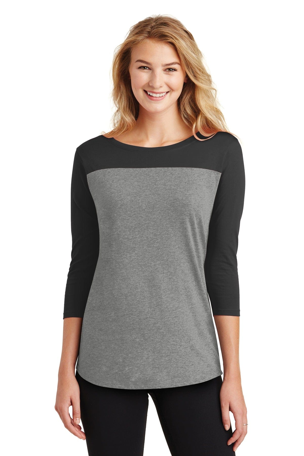 District T-Shirts XS / Black/ Grey Frost District DT2700: Women's Rally 3/4-Sleeve Tee
