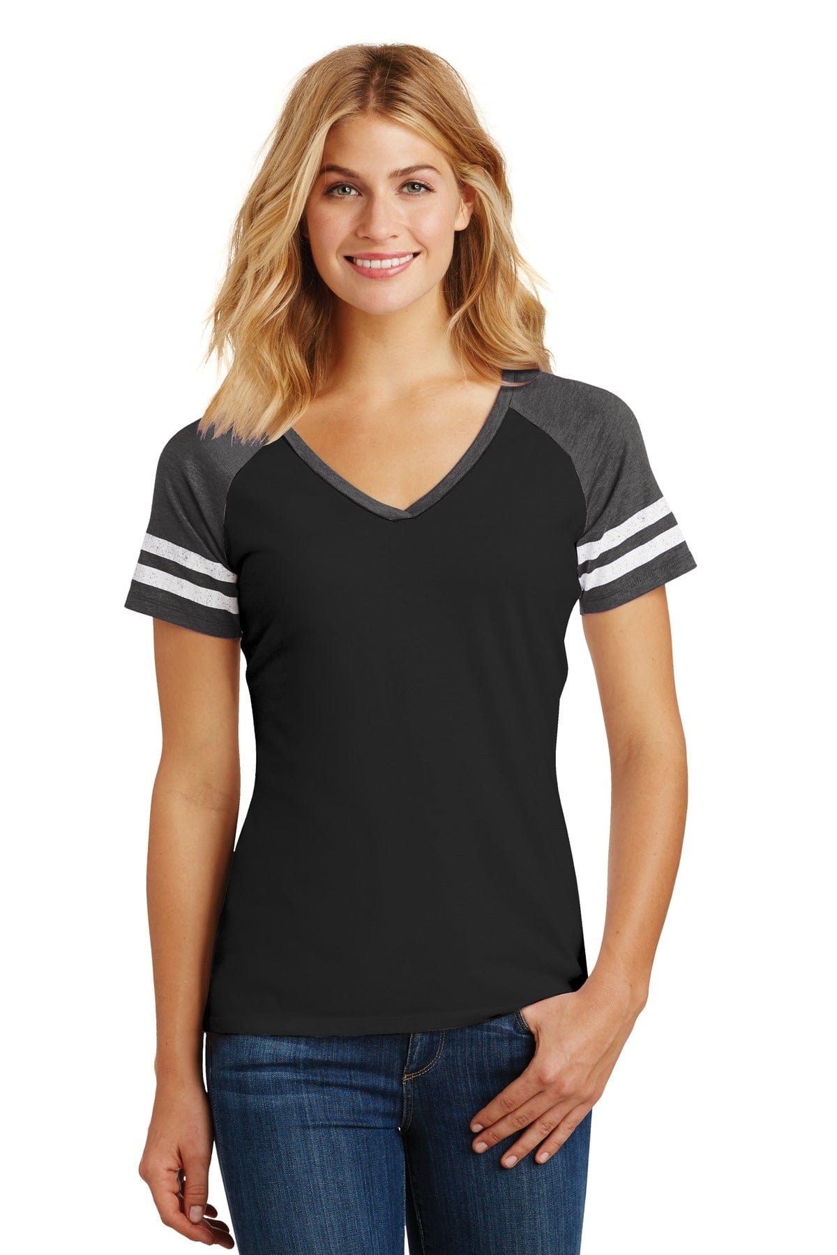 District T-Shirts XS / Black/ Heathered Charcoal District DM476: Women's Game V-Neck Tee