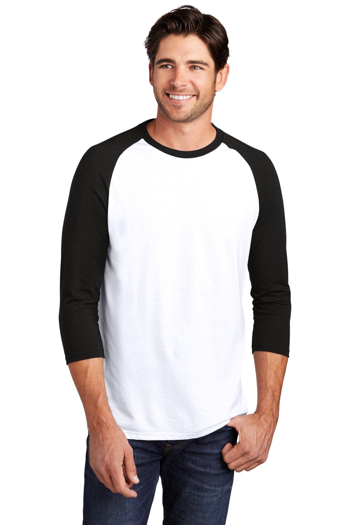 District T-Shirts XS / Black/ White District DM136: Perfect Tri 3/4-Sleeve Raglan