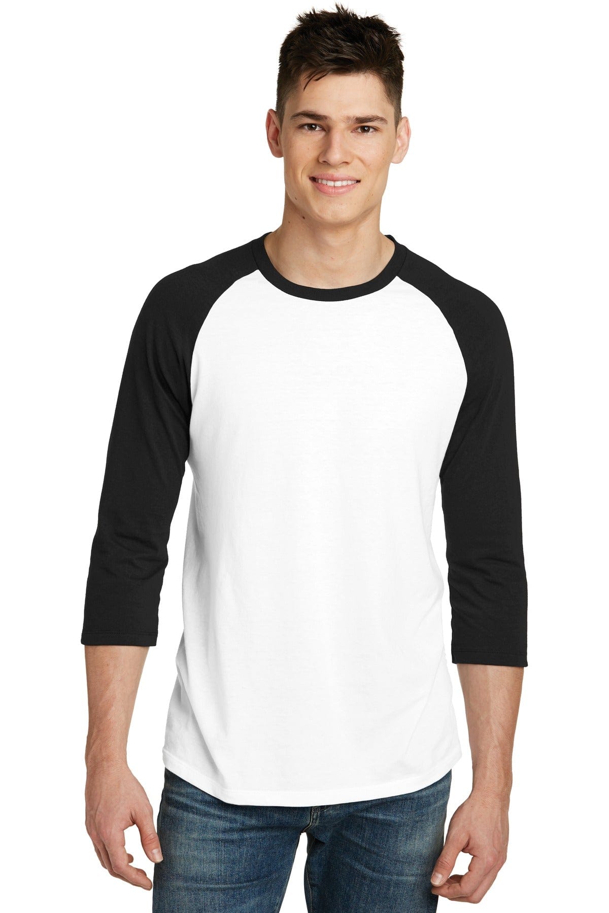 District T-Shirts XS / Black/ White District DT6210: Very Important Tee, 3/4-Sleeve Raglan.