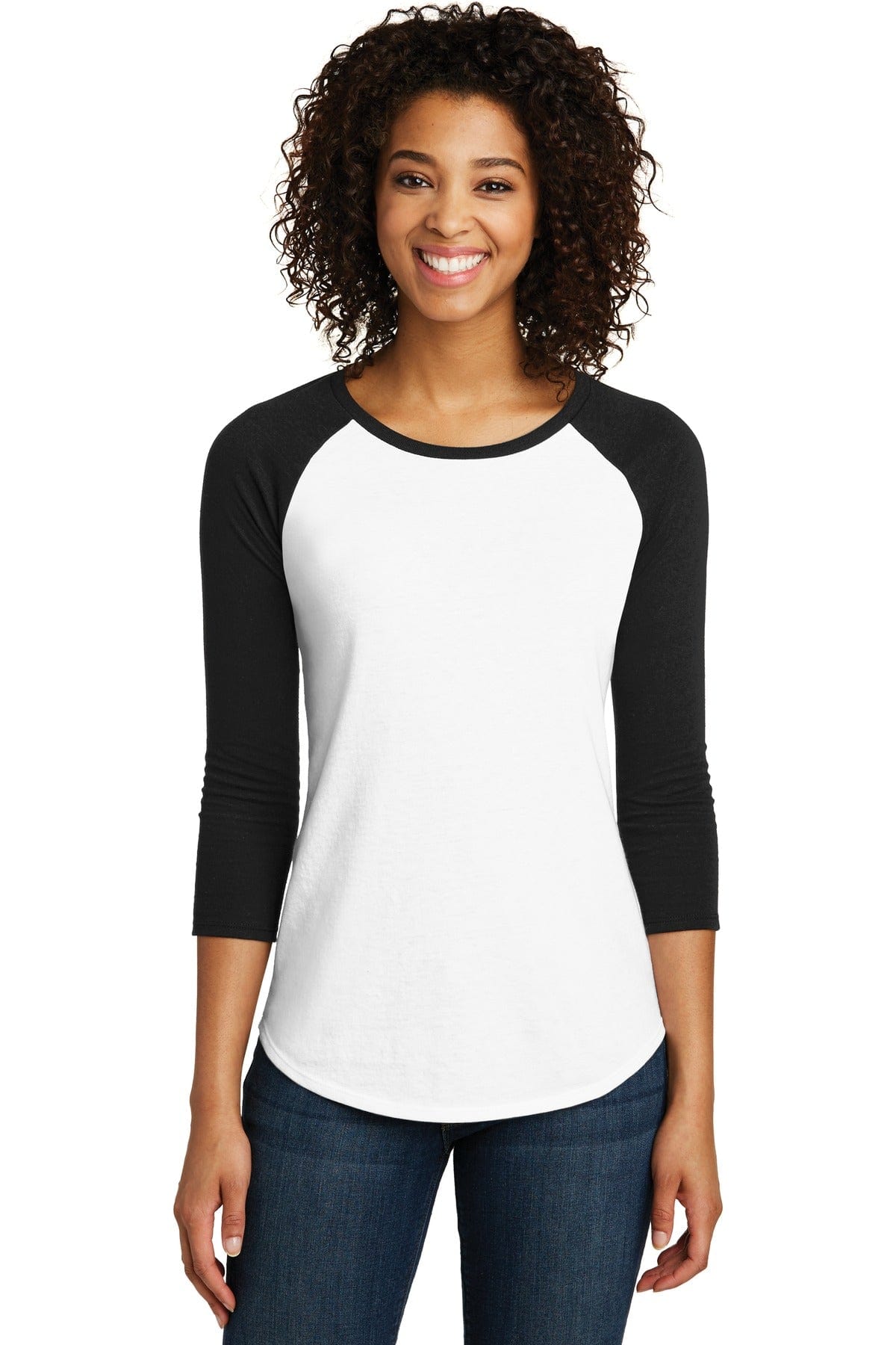 District T-Shirts XS / Black/ White District DT6211: Women's Fitted Very Important Tee, 3/4-Sleeve Raglan