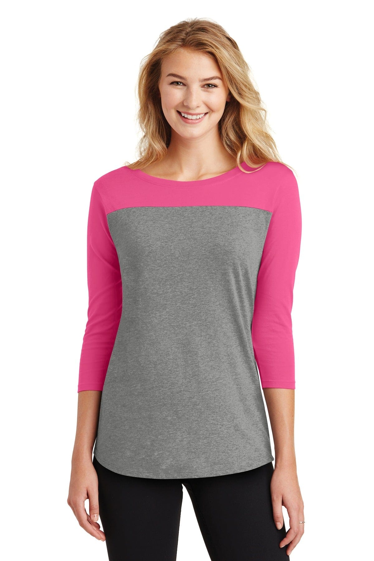 District T-Shirts XS / Dark Fuchsia/ Grey Frost District DT2700: Women's Rally 3/4-Sleeve Tee