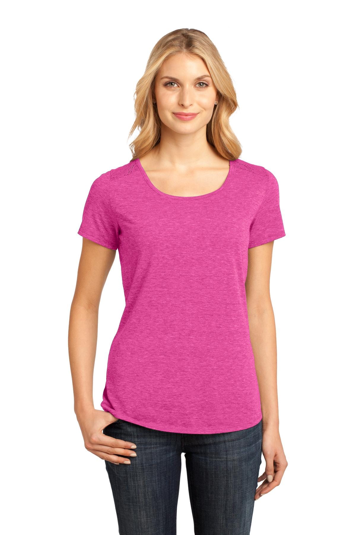 District T-Shirts XS / Dark Fuchsia Heather DISCONTINUED District Made ®  - Ladies Tri-Blend Lace Tee. DM441