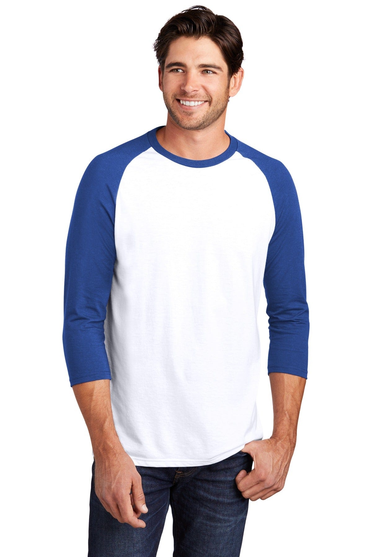 District T-Shirts XS / Deep Royal/ White District DM136: Perfect Tri 3/4-Sleeve Raglan