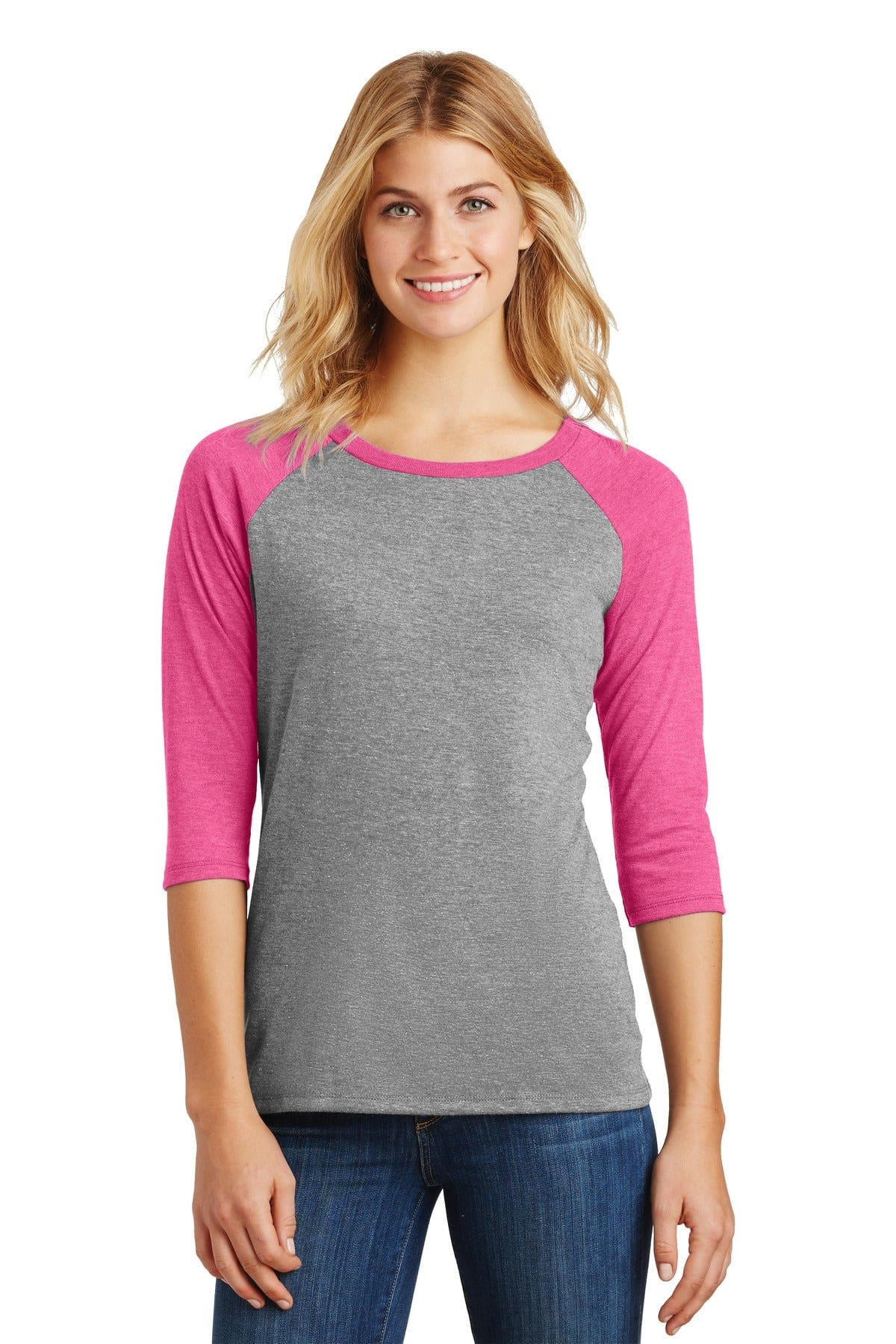 District T-Shirts XS / Fuchsia Frost/ Grey Frost District DM136L: Women's Perfect Tri 3/4-Sleeve Raglan