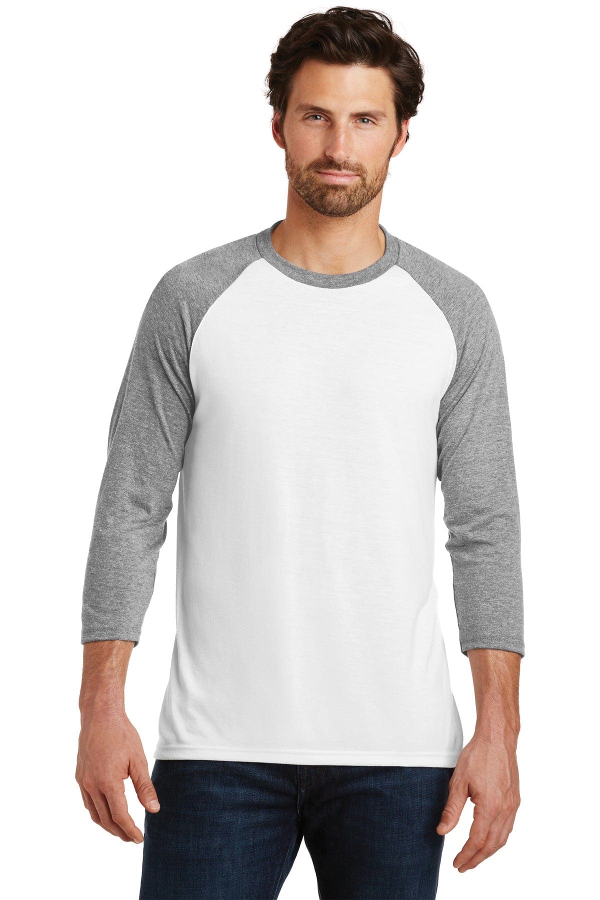 District T-Shirts XS / Grey Frost/ White District DM136: Perfect Tri 3/4-Sleeve Raglan