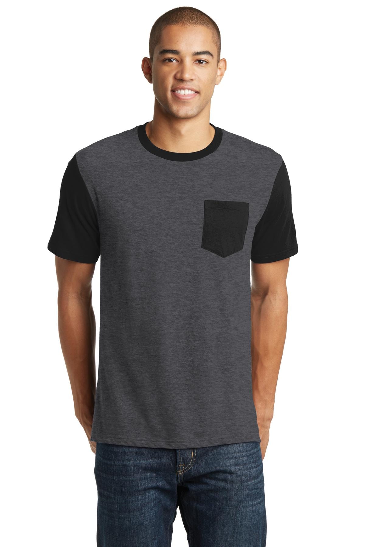 District T-Shirts XS / Heathered Charcoal/ Black DISCONTINUED  District ®  Young Mens Very Important Tee ®  with Contrast Sleeves and Pocket. DT6000SP