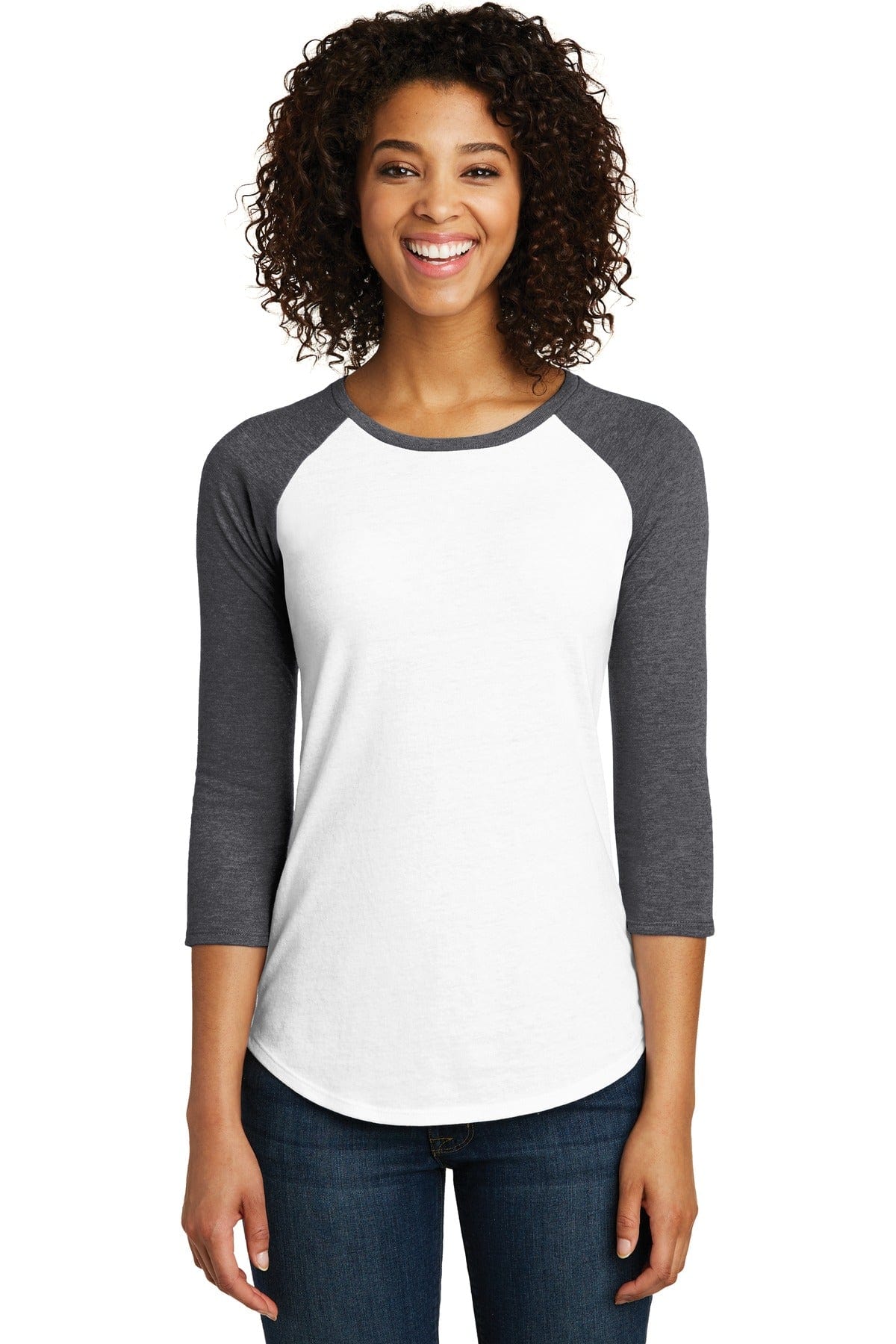 District T-Shirts XS / Heathered Charcoal/ White District DT6211: Women's Fitted Very Important Tee, 3/4-Sleeve Raglan