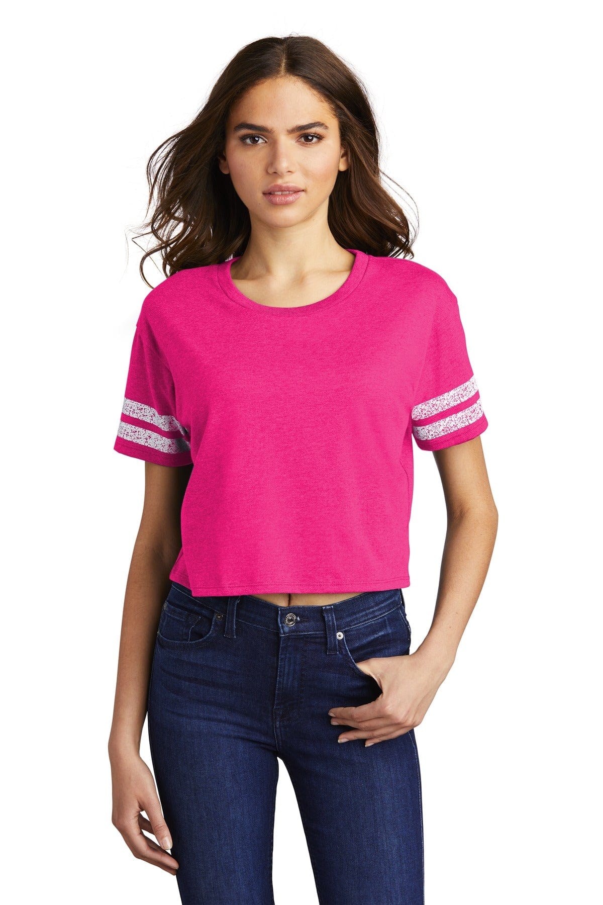 District T-Shirts XS / Heathered Dark Fuchsia/ White District DT488: Women's Scorecard Crop Tee