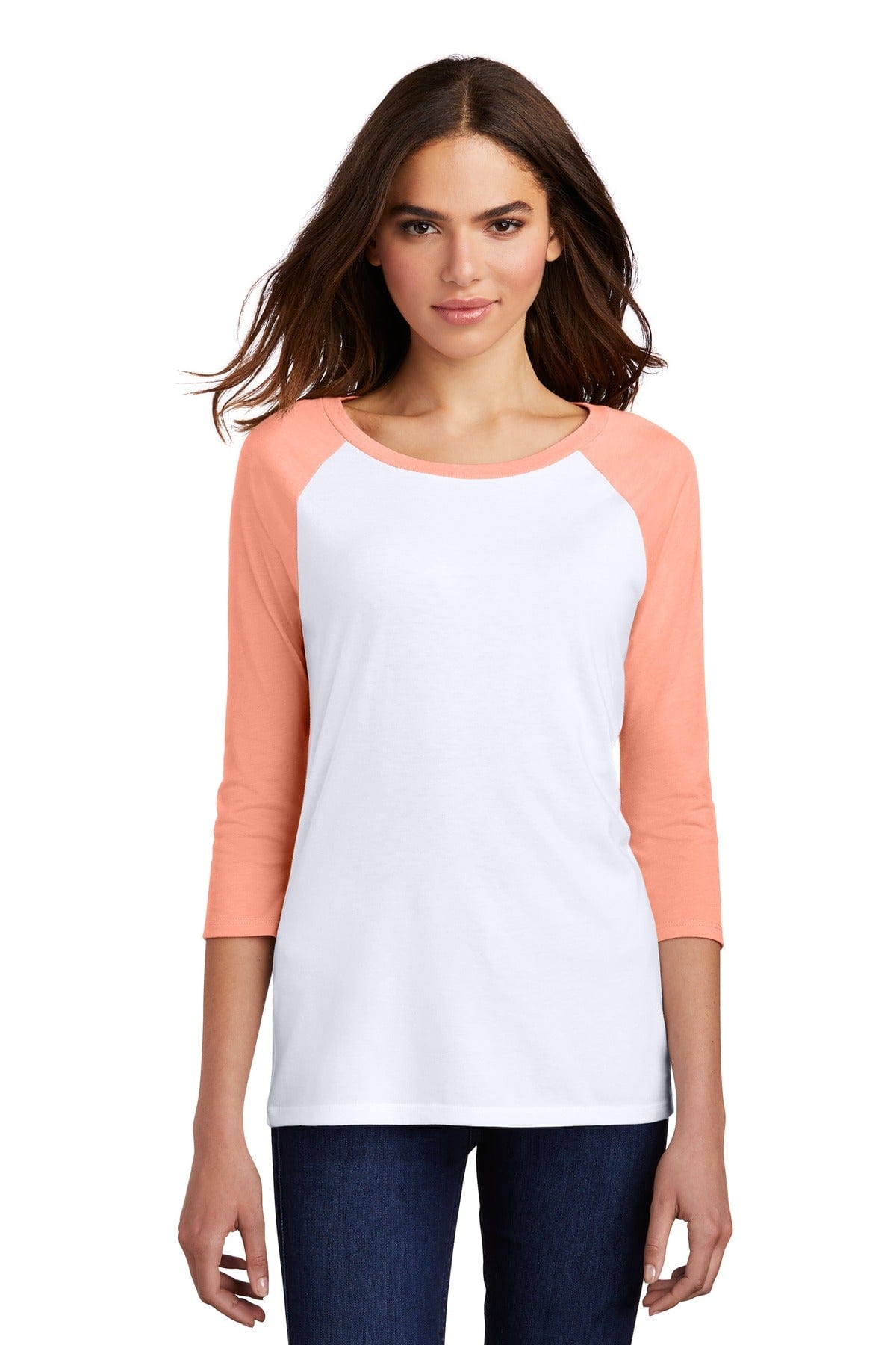 District T-Shirts XS / Heathered Dusty Peach/ White District ®  Women's Perfect Tri ®  3/4-Sleeve Raglan. DM136L, Basic Colors