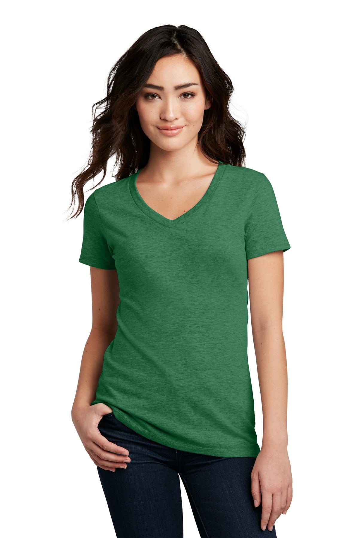 District T-Shirts XS / Heathered Kelly Green District ®  Women's Perfect Blend ®  V-Neck Tee. DM1190L, Traditional Colors