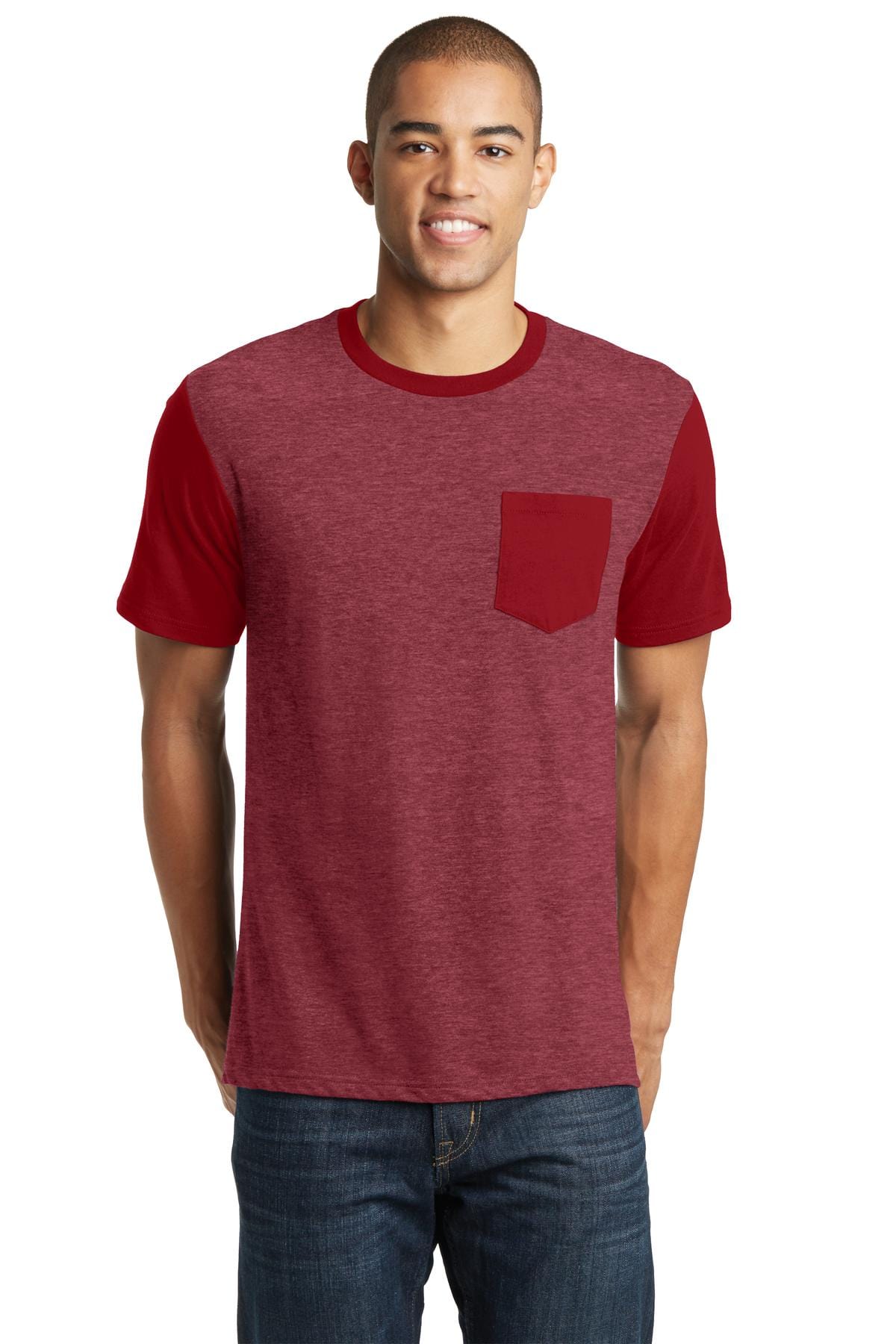 District T-Shirts XS / Heathered Red/ Classic Red DISCONTINUED  District ®  Young Mens Very Important Tee ®  with Contrast Sleeves and Pocket. DT6000SP