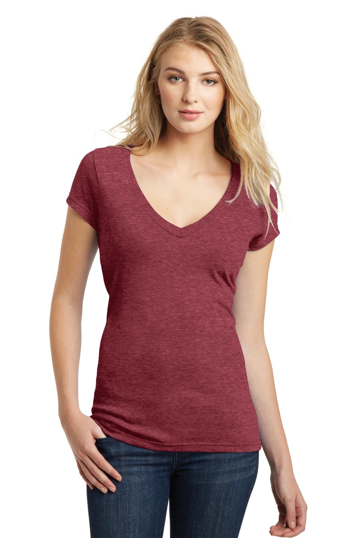 District T-Shirts XS / Heathered Red DISCONTINUED  District ®  Juniors Very Important Tee ®  Deep V-Neck. DT6502