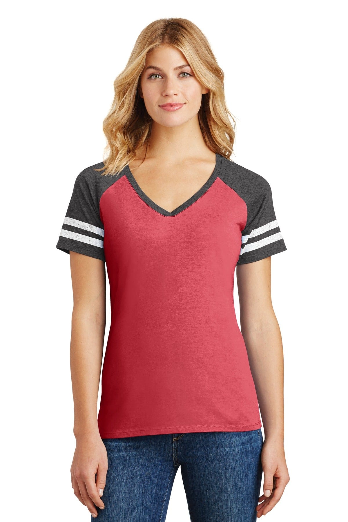 District T-Shirts XS / Heathered Red/ Heathered Charcoal District DM476: Women's Game V-Neck Tee