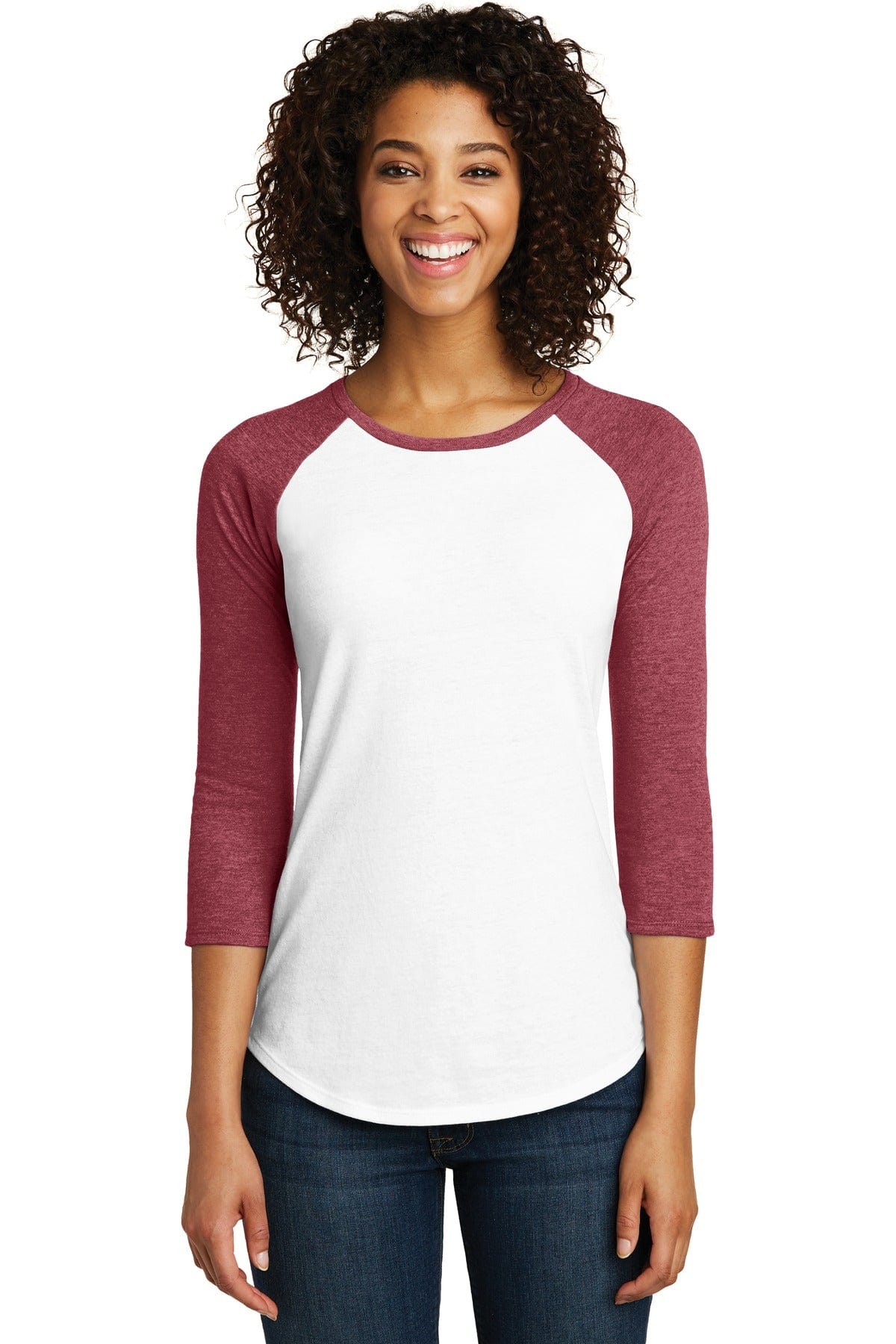 District T-Shirts XS / Heathered Red/ White District DT6211: Women's Fitted Very Important Tee, 3/4-Sleeve Raglan