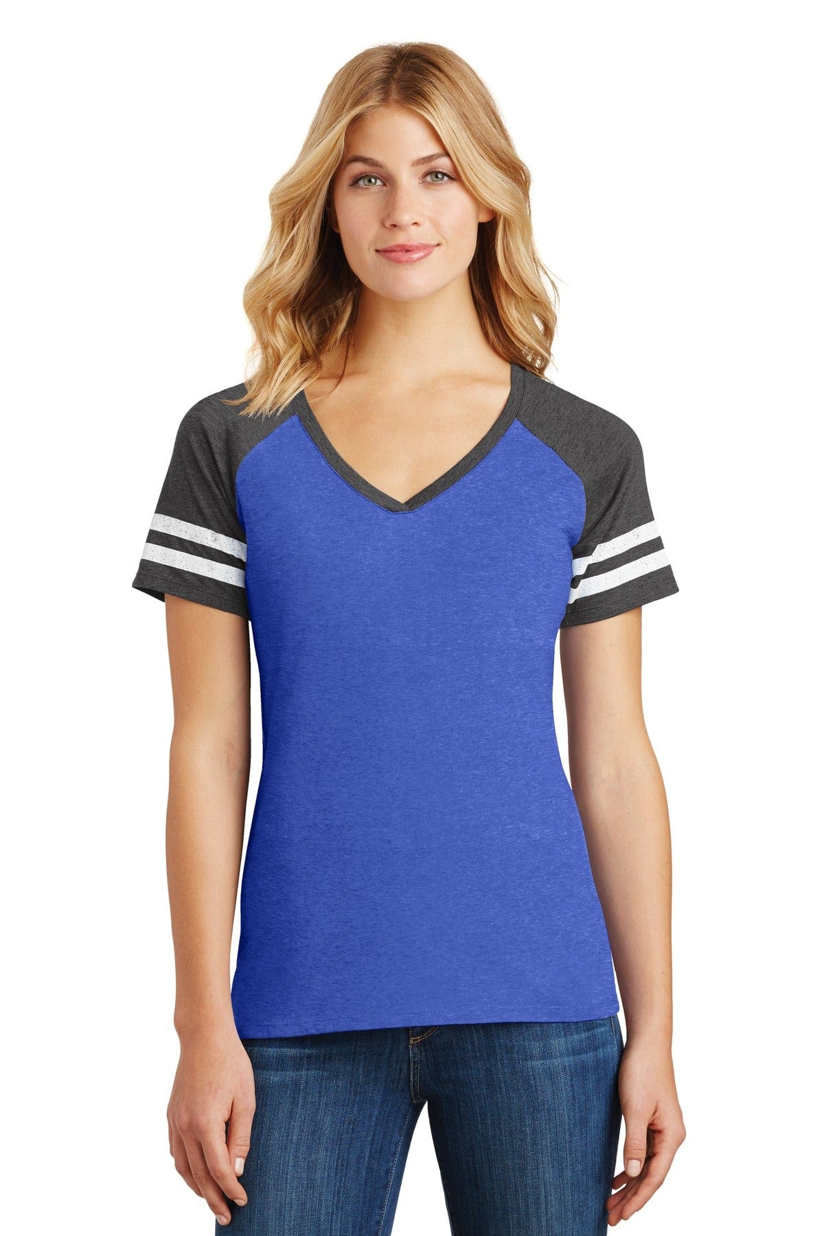 District T-Shirts XS / Heathered True Royal/ Heathered Charcoal District DM476: Women's Game V-Neck Tee