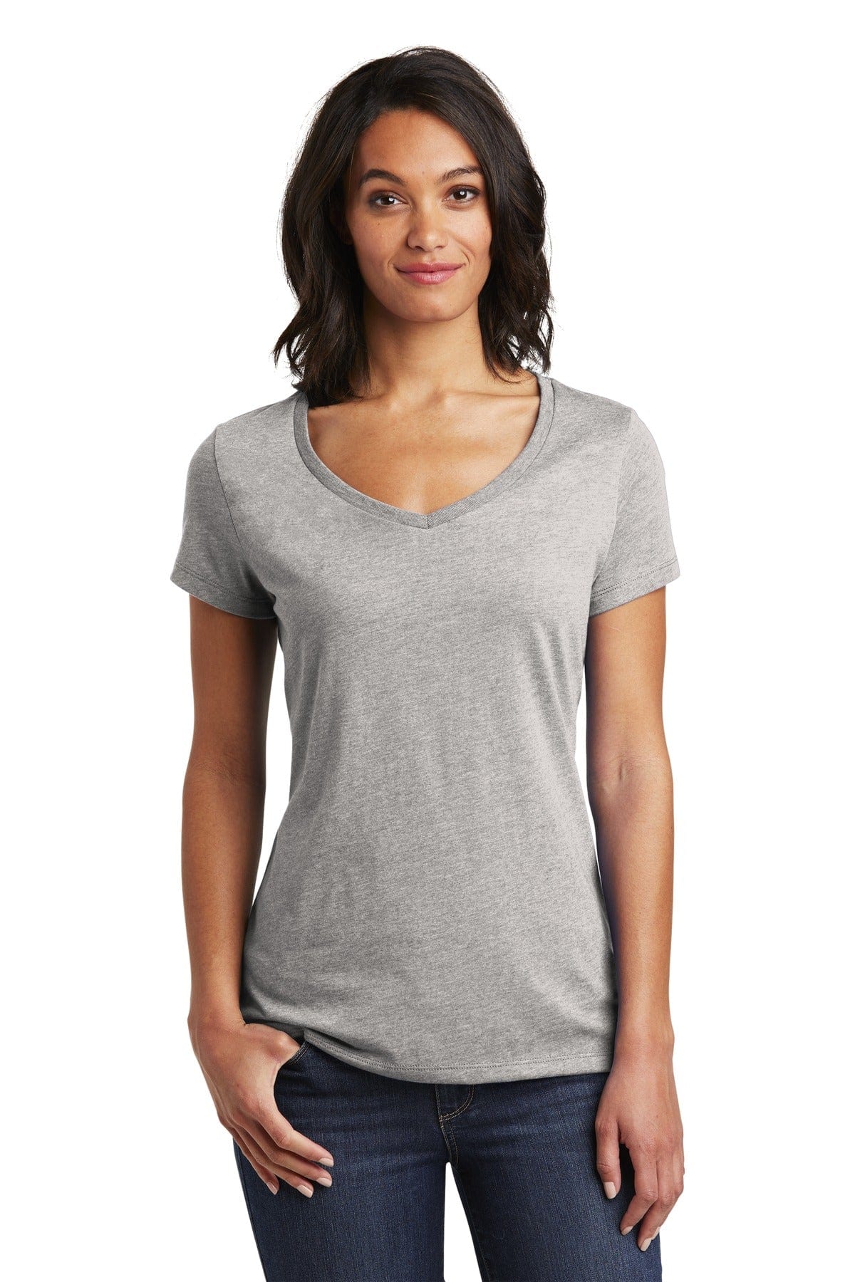 District T-Shirts XS / Light Heather Grey District DT6503: Women's Very Important Tee V-Neck.