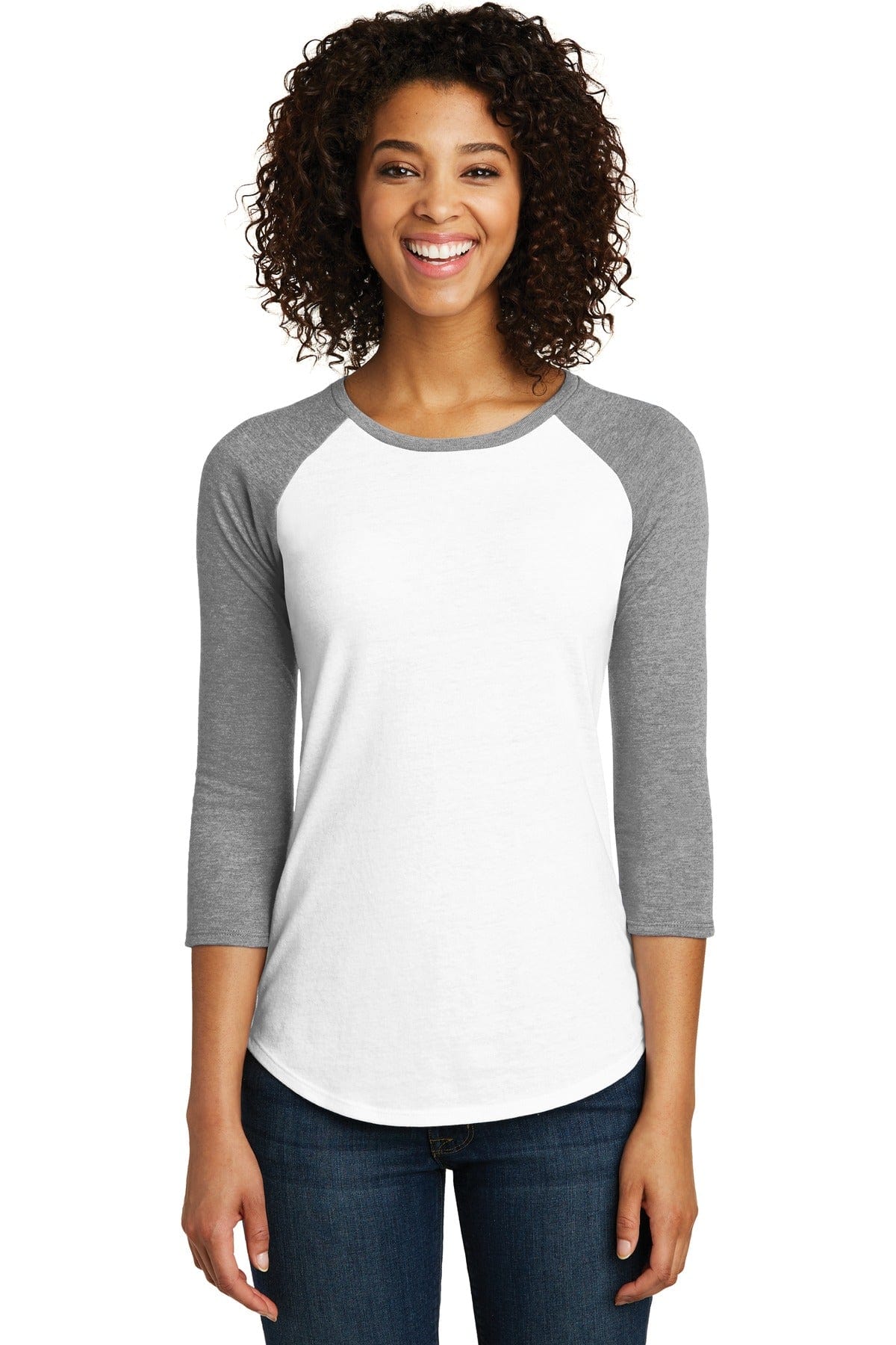 District T-Shirts XS / Light Heather Grey/ White District DT6211: Women's Fitted Very Important Tee, 3/4-Sleeve Raglan