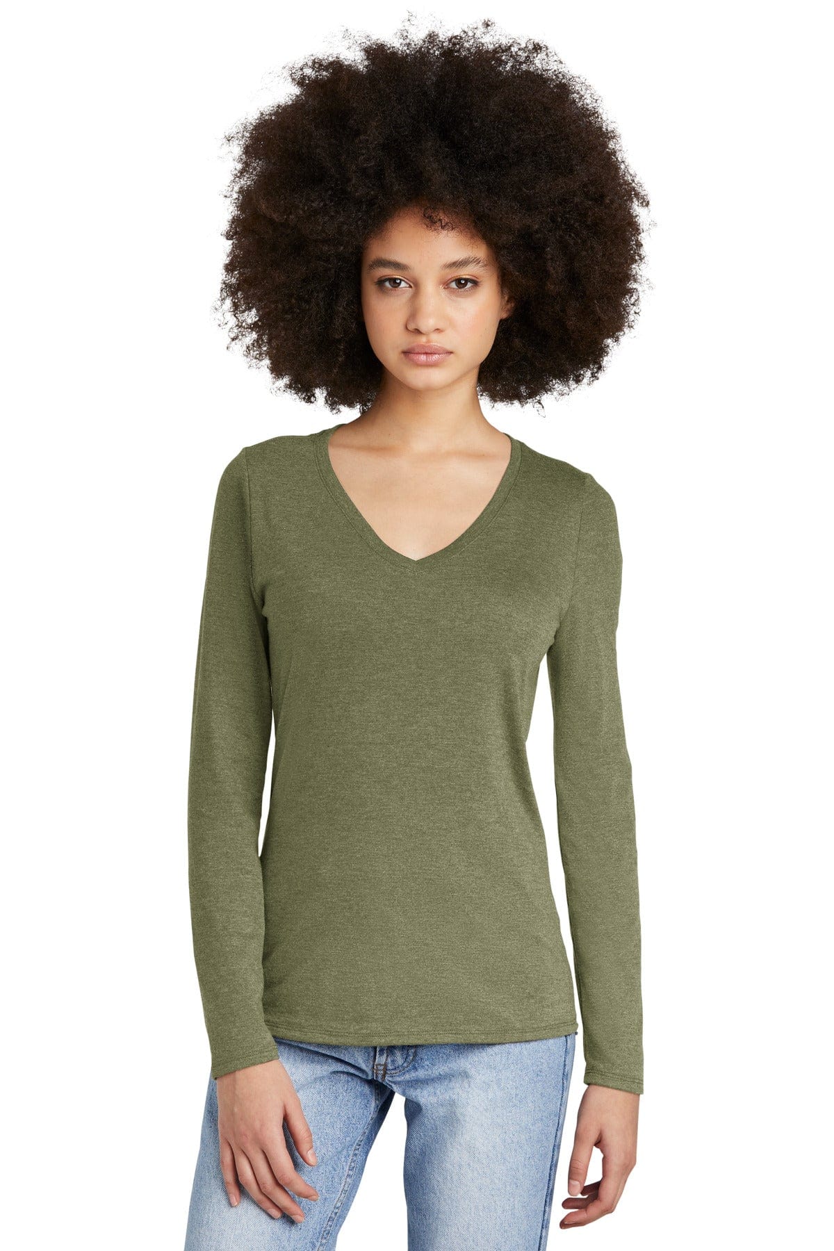 District T-Shirts XS / Military Green Frost District DT135: Women's Perfect Tri Long Sleeve V-Neck Tee