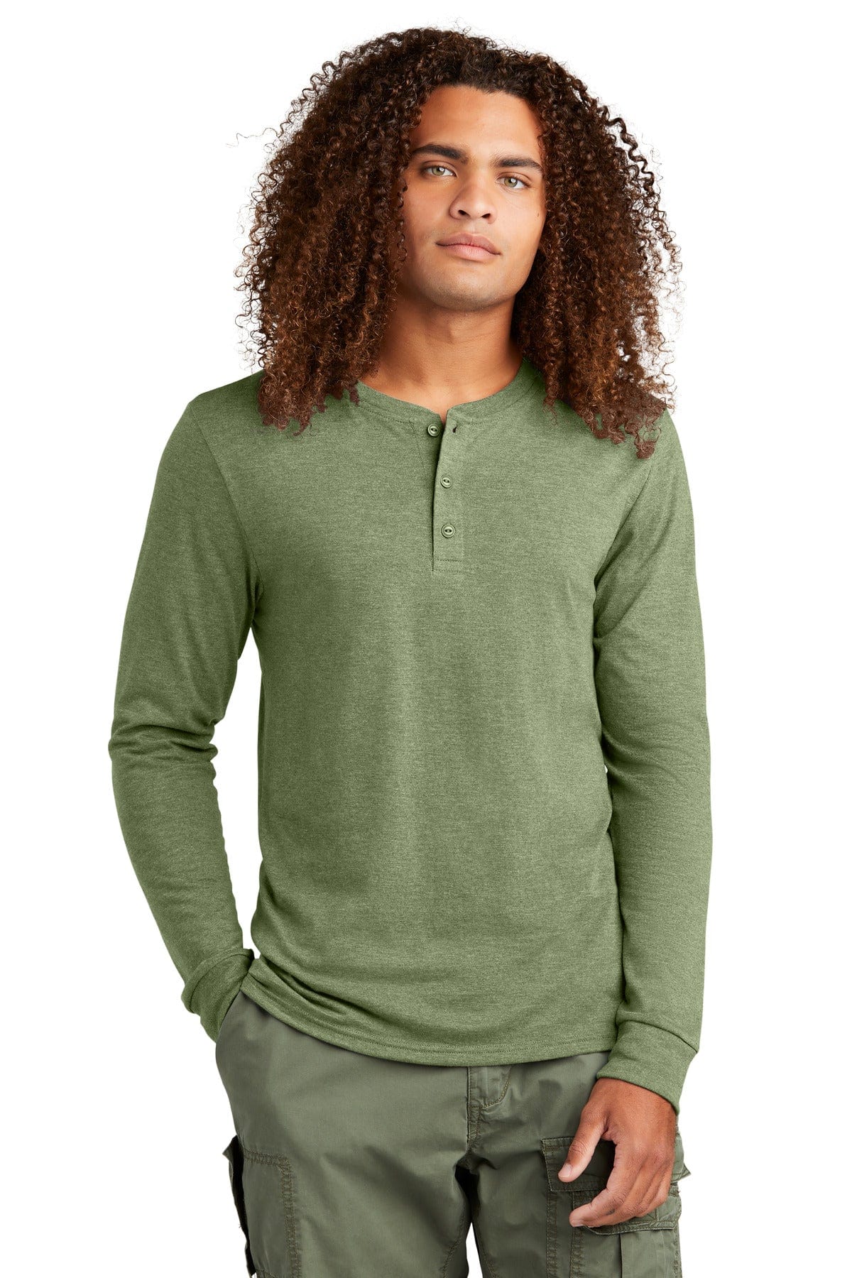 District T-Shirts XS / Military Green Frost District DT145: Perfect Tri Long Sleeve Henley