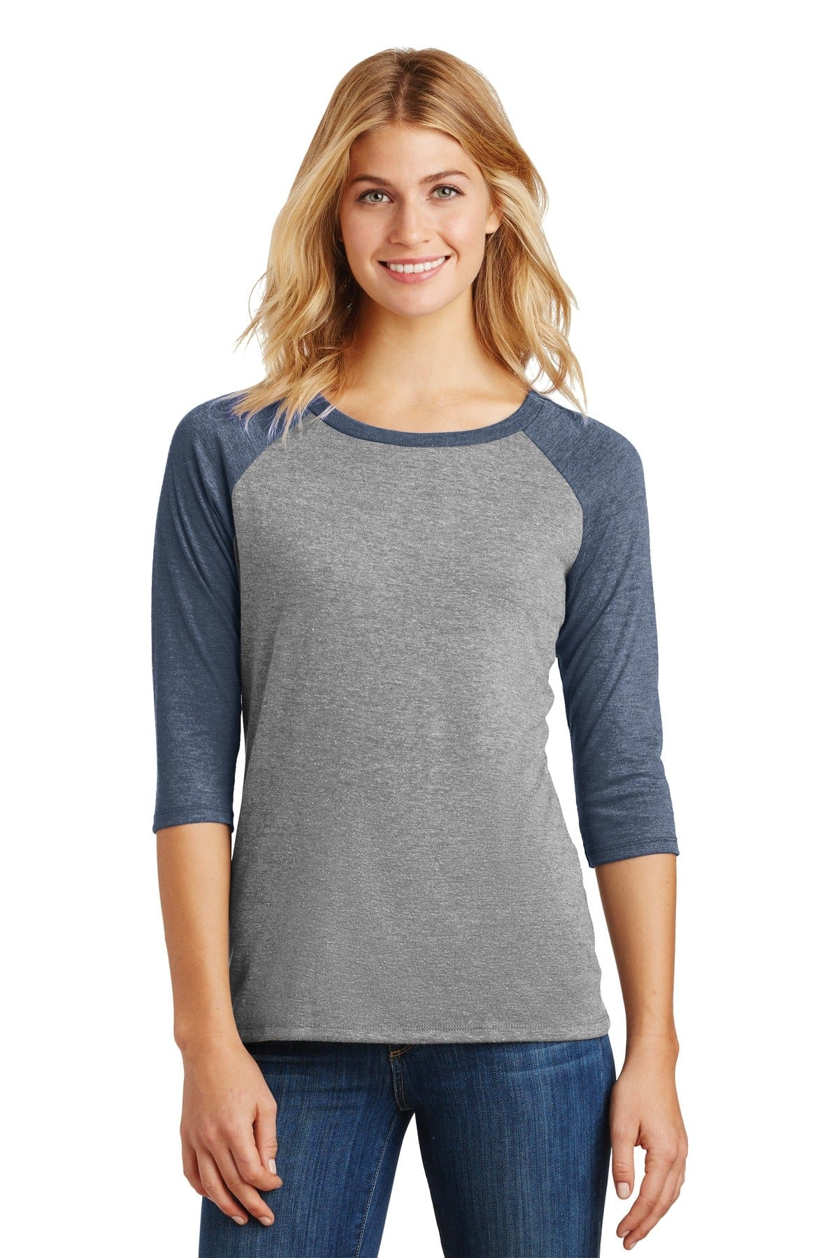 District T-Shirts XS / Navy Frost/ Grey Frost District DM136L: Women's Perfect Tri 3/4-Sleeve Raglan