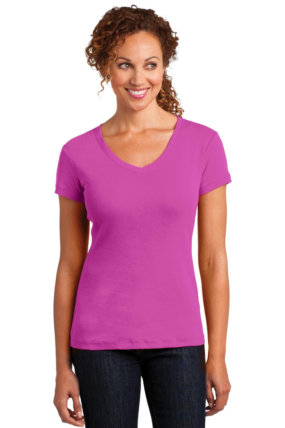 District T-Shirts XS / Pink Raspberry DISCONTINUED  District Made ®  Ladies Mini Rib V-Neck Tee. DM401