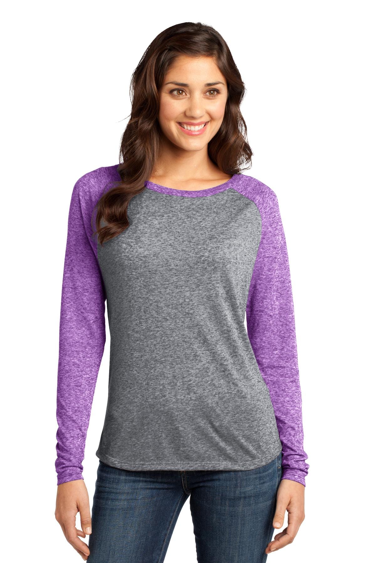 District T-Shirts XS / Purple Orchid/ Heathered Nickel DISCONTINUED  District ®  - Juniors Microburn ®  Long Sleeve Raglan Tee. DT262