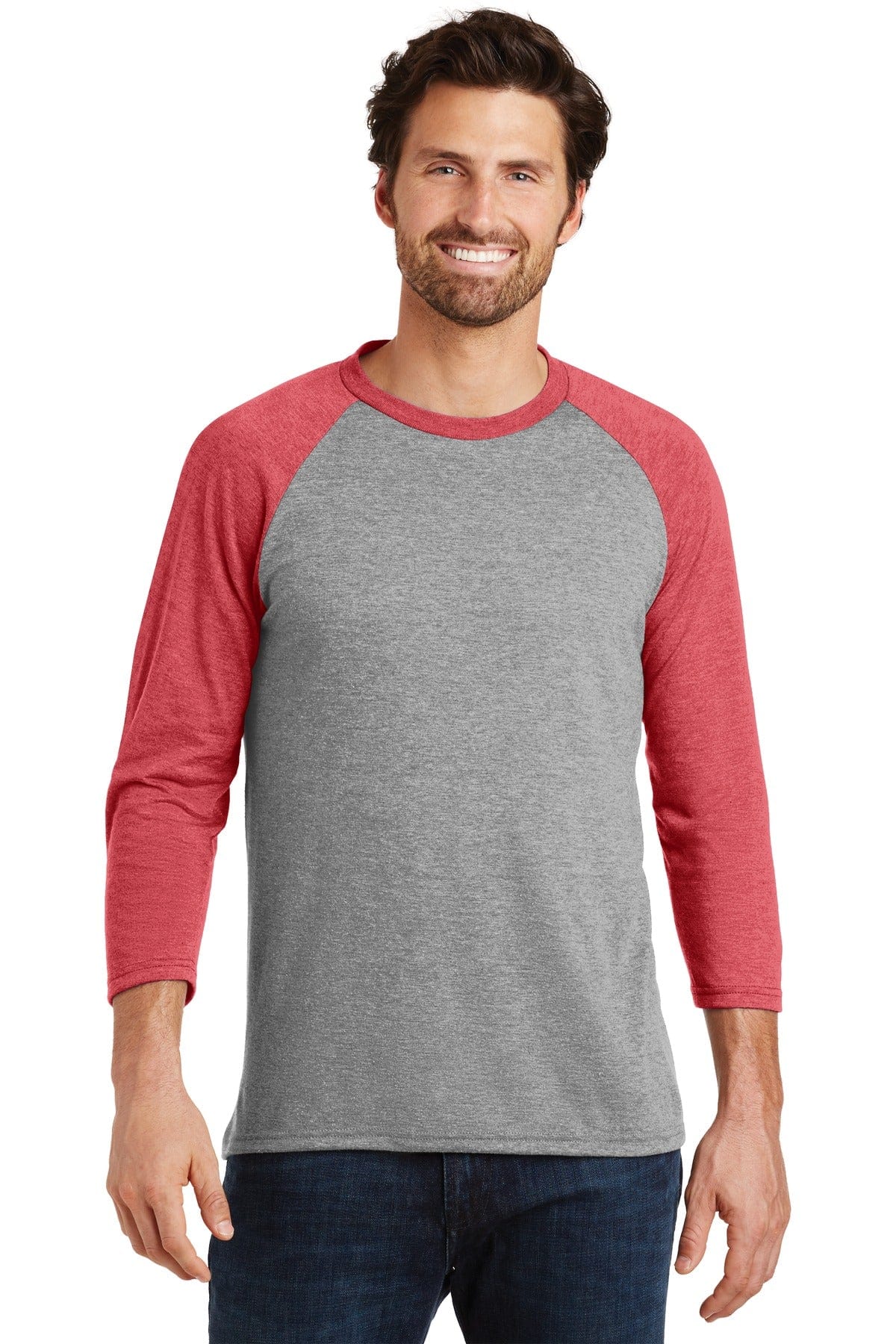 District T-Shirts XS / Red Frost/ Grey Frost District DM136: Perfect Tri 3/4-Sleeve Raglan