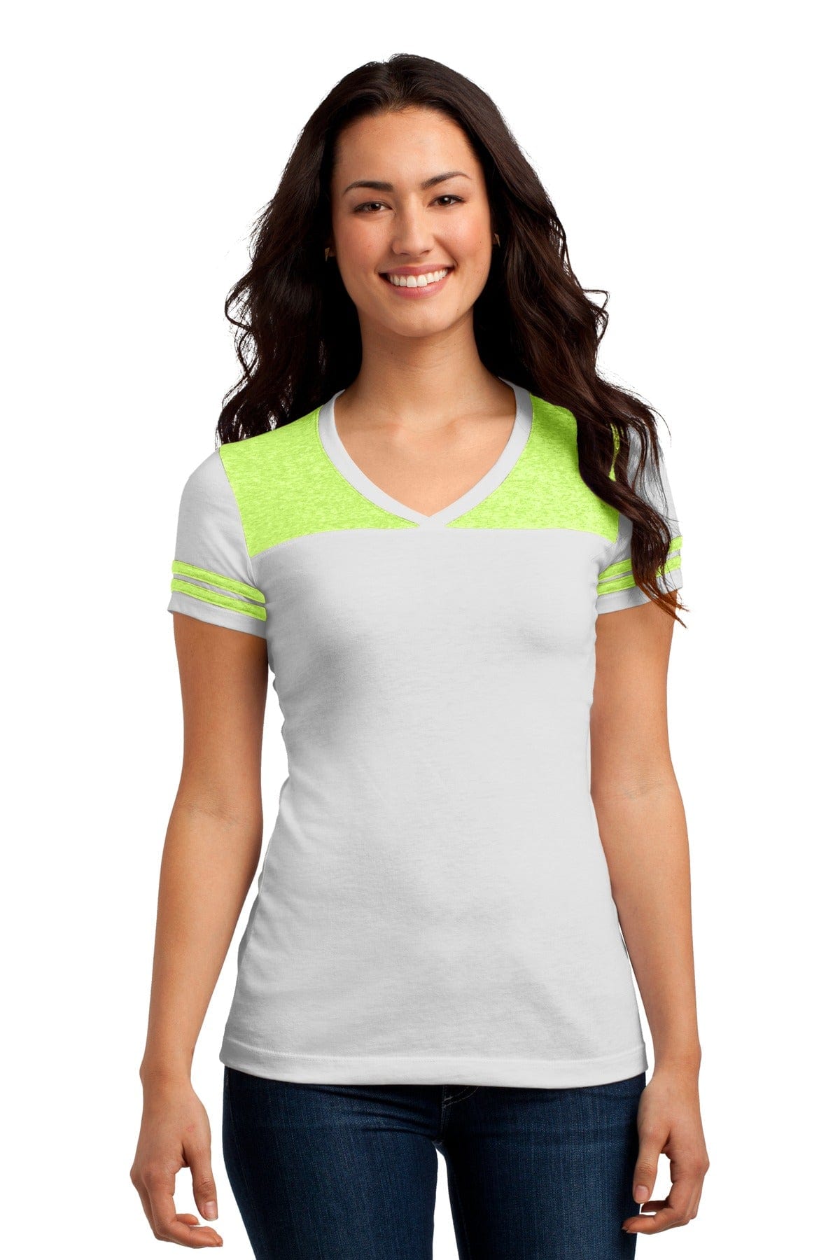 District T-Shirts XS / White/ Neon Lime DISCONTINUED  District ®  Juniors Varsity V-Neck Tee. DT264