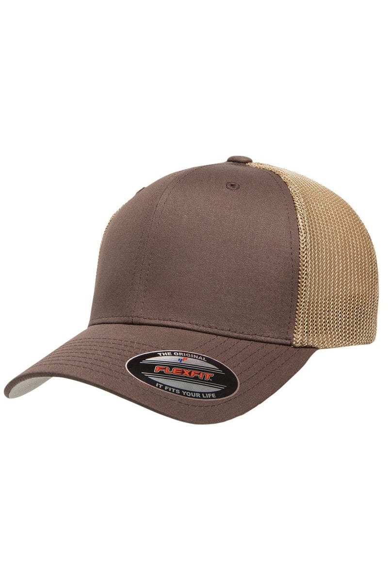 Flexfit Headwear OS / Brown/ Khaki Flexfit 6511: Adult 6-Panel Trucker Cap