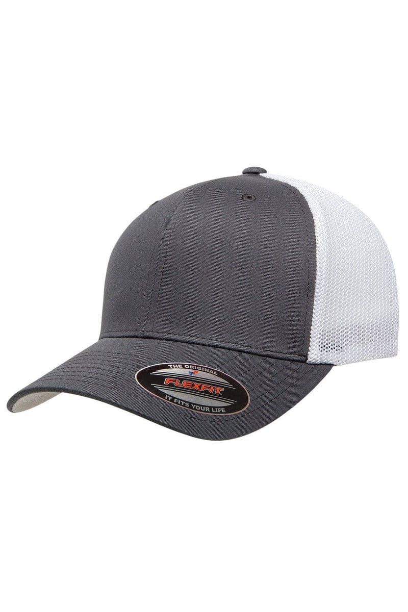 Flexfit Headwear OS / Charcoal/ White Flexfit 6511: Adult 6-Panel Trucker Cap