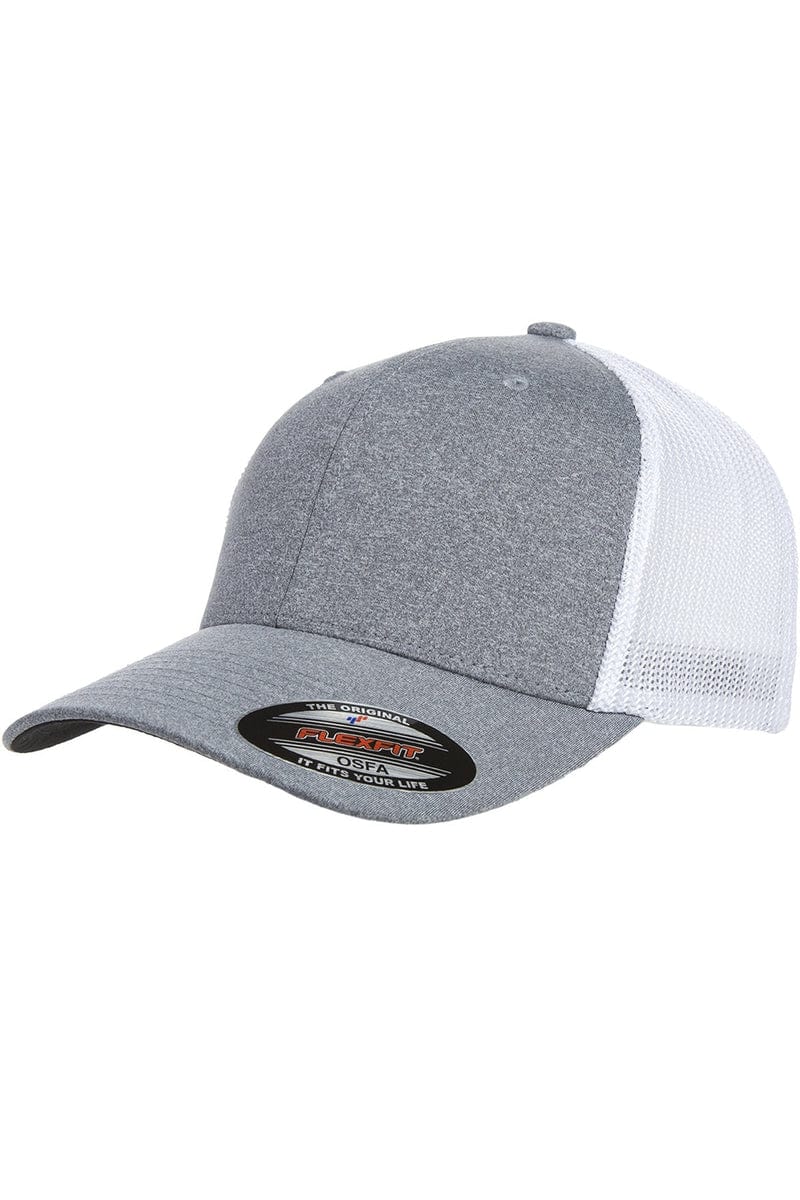 Flexfit Headwear OS / Heather/ White Flexfit Y6311: Adult Poly Melange Stretch Mesh Cap