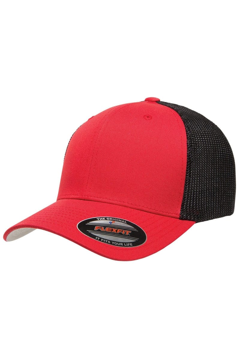 Flexfit Headwear OS / Red/ Black Flexfit 6511: Adult 6-Panel Trucker Cap