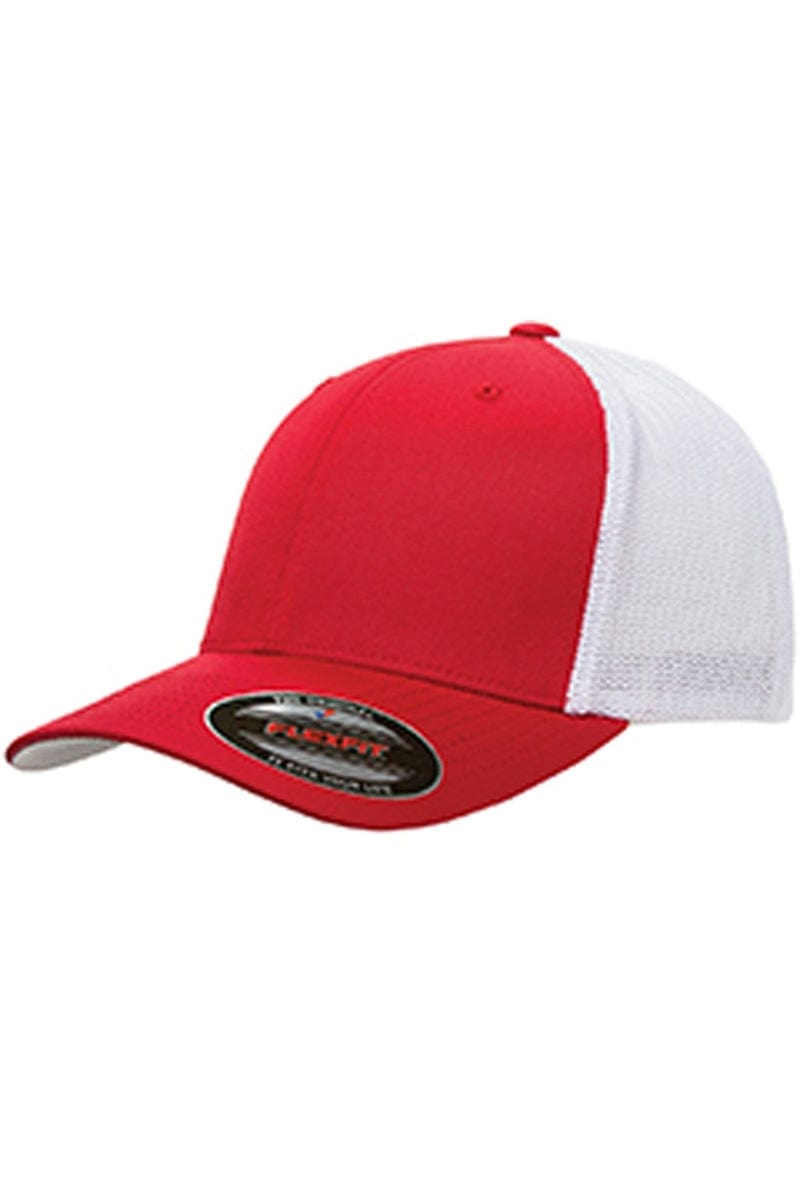 Flexfit Headwear OS / Red/ White Flexfit 6511: Adult 6-Panel Trucker Cap
