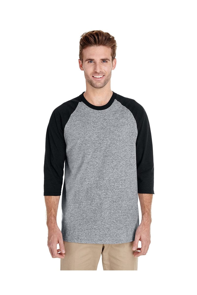Gildan T-Shirts M / Sport Grey/ Blk Gildan G570: Adult 5.3 oz. 3/4-Raglan Sleeve T-Shirt, Basic Colors