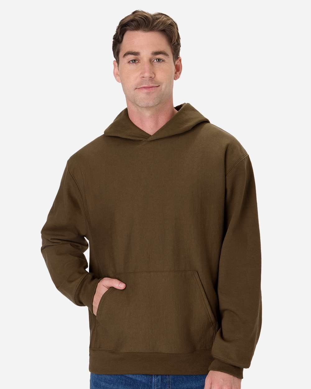 Hanes 16224 S / Army Brown Hanes OG700: Unisex Premium Heavyweight Hooded Sweatshirt
