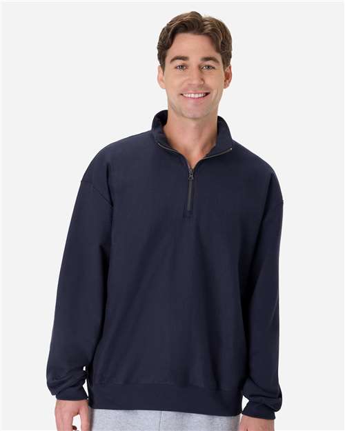 Hanes 16228 S / Athletic Navy Hanes OG900: Men's Premium Heavyweight Quarter-Zip Sweatshirt