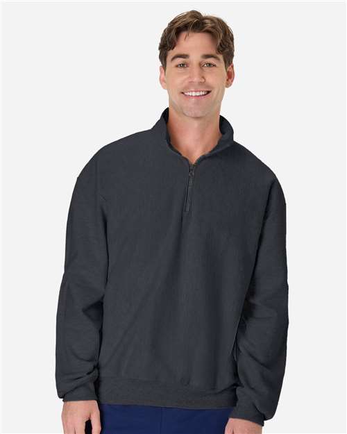 Hanes 16228 S / Charcoal Heather Hanes OG900: Men's Premium Heavyweight Quarter-Zip Sweatshirt