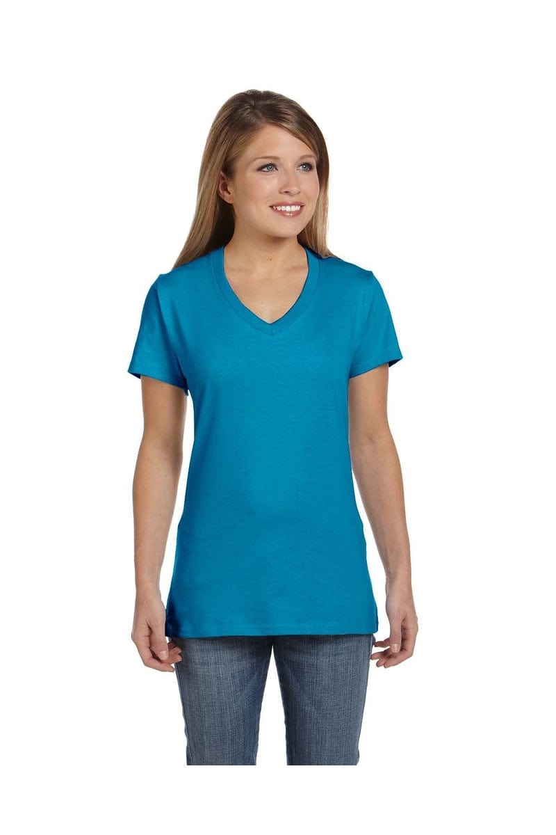 Hanes T-Shirts Hanes S04V: Ladies' 4.5 oz., 100% Ringspun Cotton nano-T® V-Neck T-Shirt, Basic Colors