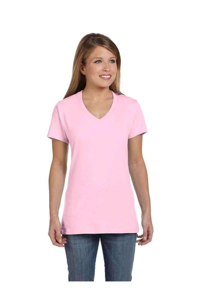 Hanes T-Shirts Hanes S04V: Ladies Nano V-Neck T-Shirt 100% Cotton