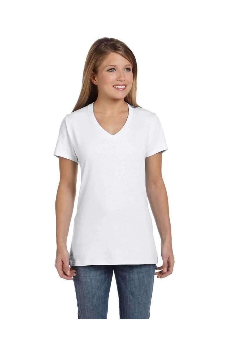 Hanes T-Shirts Hanes S04V: Ladies Nano V-Neck T-Shirt 100% Cotton