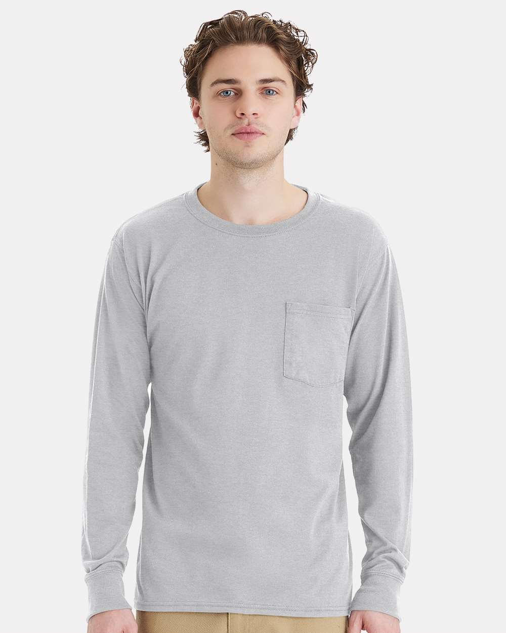 Hanes T-Shirts - Long Sleeve S / Light Steel Hanes W120 Unisex Workwear Long Sleeve Pocket T-Shirt