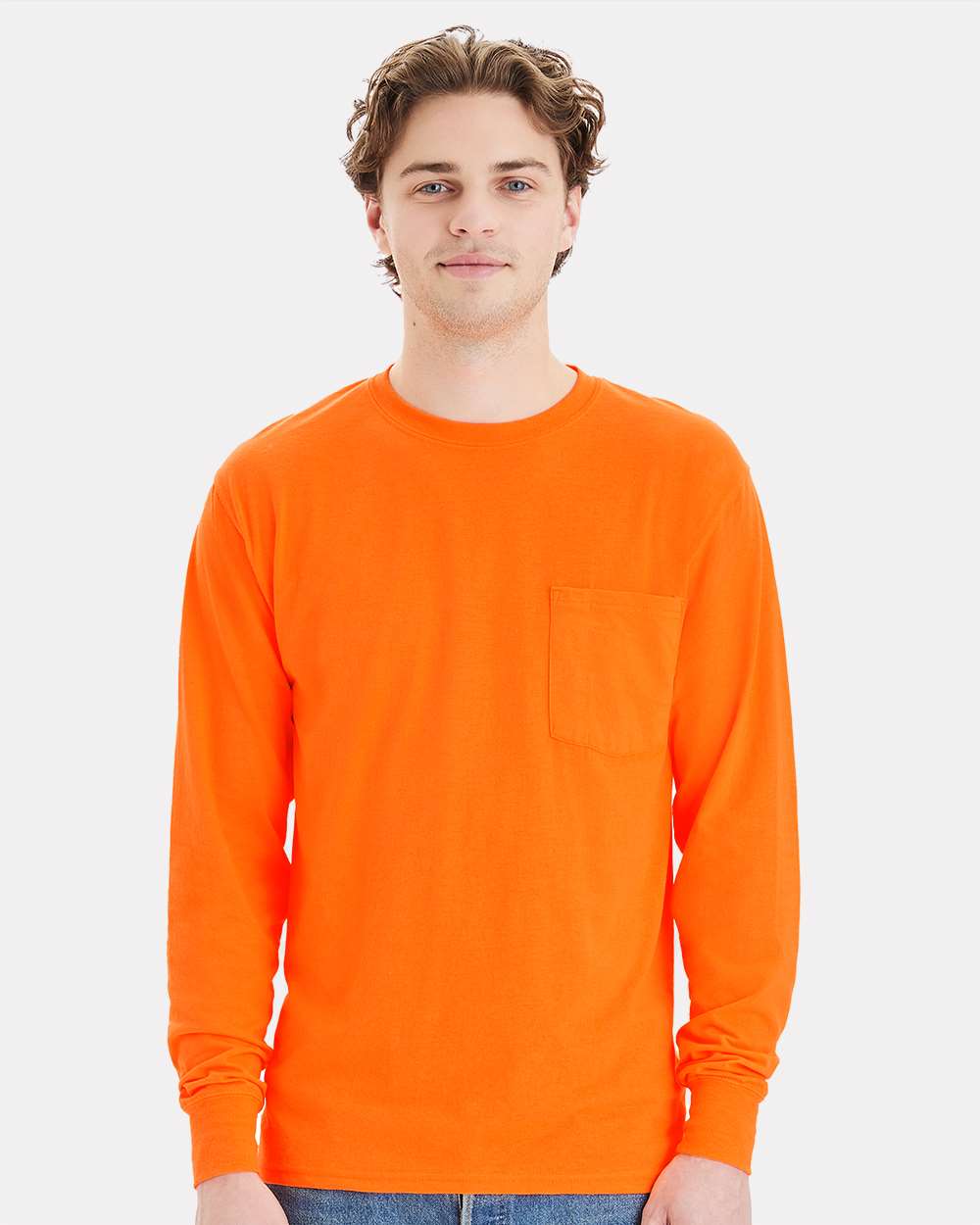 Hanes T-Shirts - Long Sleeve S / Safety Orange Hanes W120 Unisex Workwear Long Sleeve Pocket T-Shirt