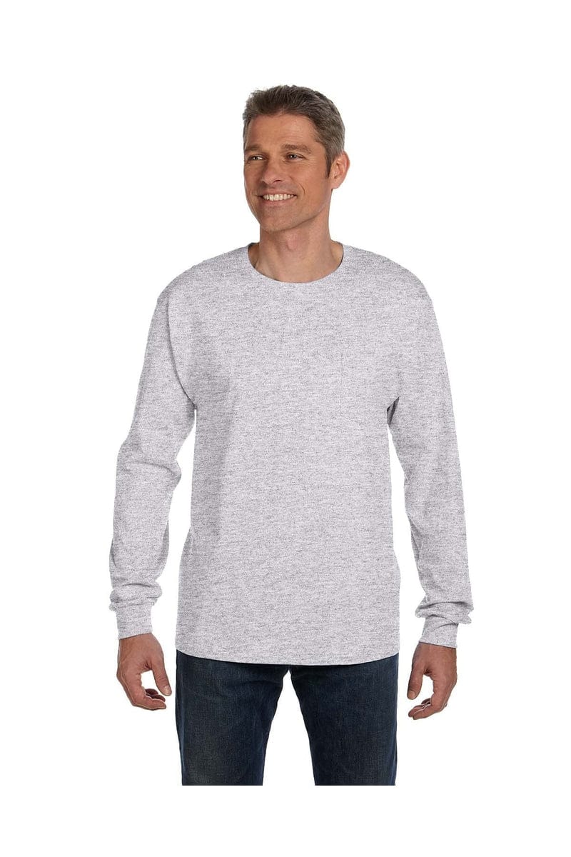 Hanes T-Shirts S / Ash Hanes 5596: Men's 6.1 oz. Tagless® Long-Sleeve Pocket T-Shirt