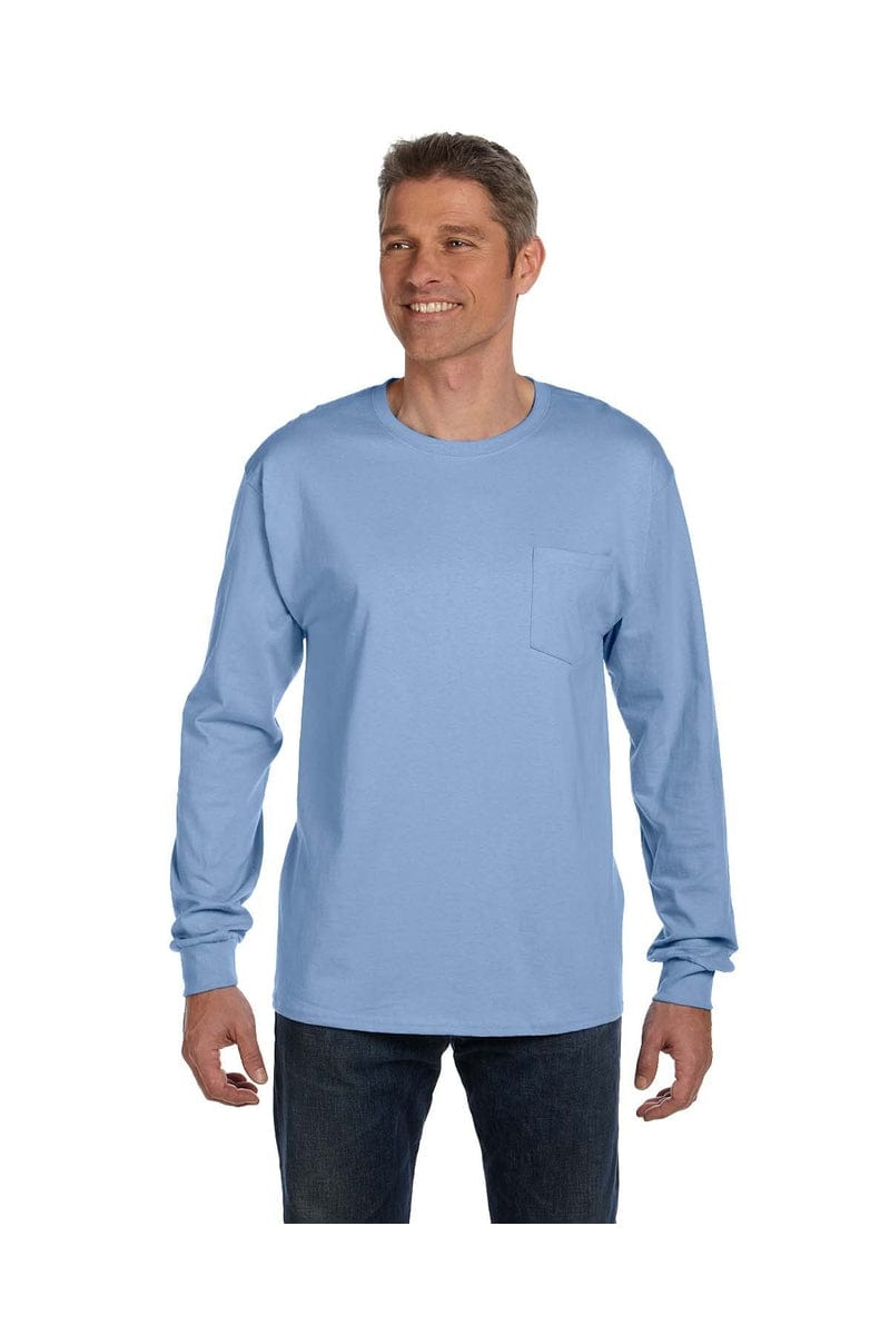 Hanes T-Shirts S / Light Blue Hanes 5596: Men's 6.1 oz. Tagless® Long-Sleeve Pocket T-Shirt
