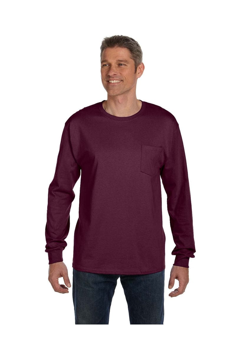 Hanes T-Shirts S / Maroon Hanes 5596: Men's 6.1 oz. Tagless® Long-Sleeve Pocket T-Shirt