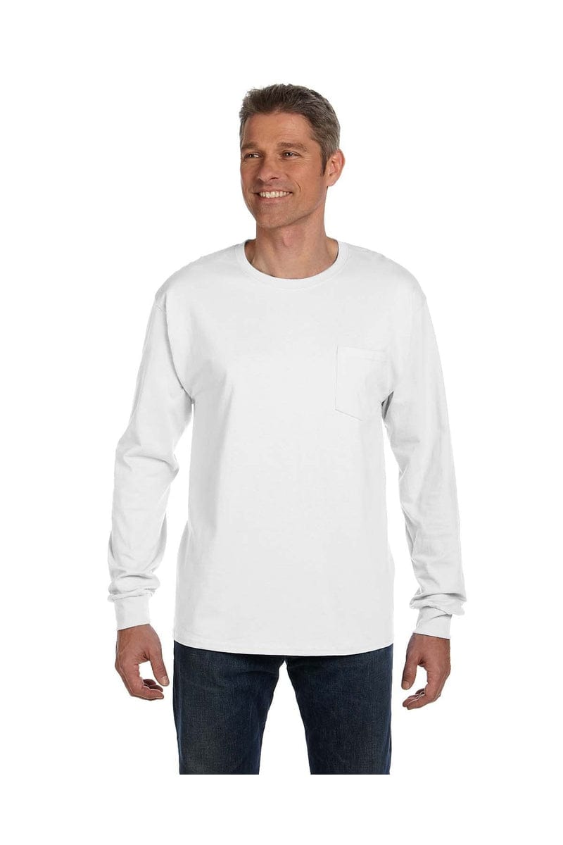 Hanes T-Shirts S / White Hanes 5596: Men's 6.1 oz. Tagless® Long-Sleeve Pocket T-Shirt