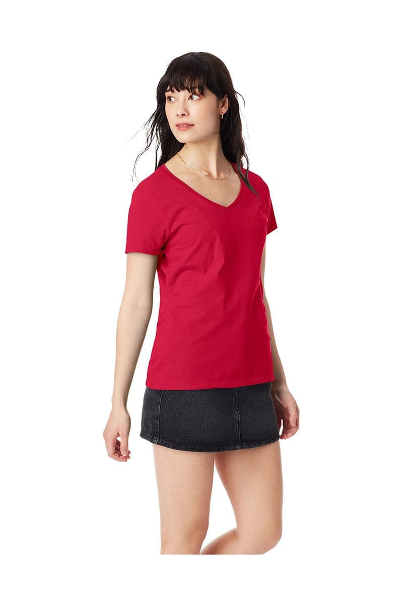 Hanes T-Shirts XS / Deep Red Hanes S04V: Ladies Nano V-Neck T-Shirt 100% Cotton