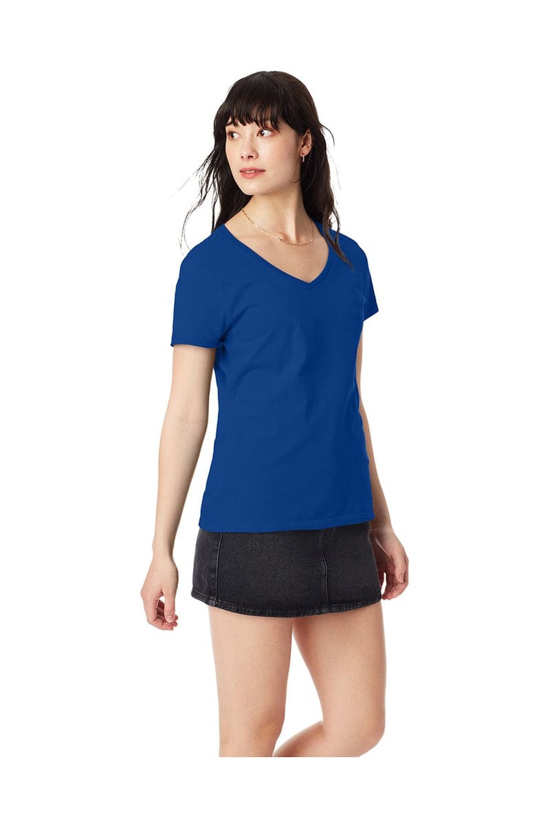 Hanes T-Shirts XS / Deep Royal Hanes S04V: Ladies Nano V-Neck T-Shirt 100% Cotton